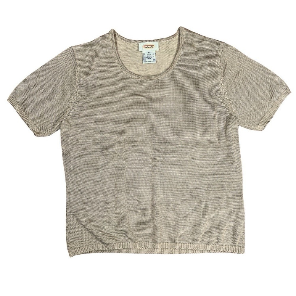 Talbots Beige Knit‎ Short Sleeve Sweater Top Women's Medium Made in Japan